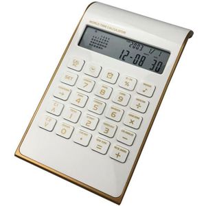 Ultra-Thin Gold Frame Solar Dual Power Arithmetic Calculator(White)