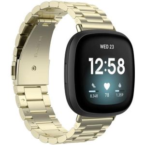 Voor Fitbit Versa 4 3 kralen roestvrijstalen horlogeband (officieel goud)