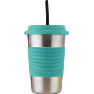 500ml Single Wall Electropolished Stainless Steel Curling Edge Beverage Cup With Rubber Circle Band And Cap(Blue)