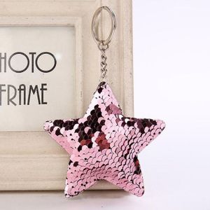 2 PCS Cute Chaveiro Star Keychain Glitter Pompom Sequins Key Chain Gifts for Women Llaveros Mujer Car Bag Accessories Key Ring(Pink)