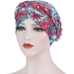 2 PCS Women Printed Brushed Milk Silk Turban Hat Short Pullover Hat  Size:One Size(Red Green)