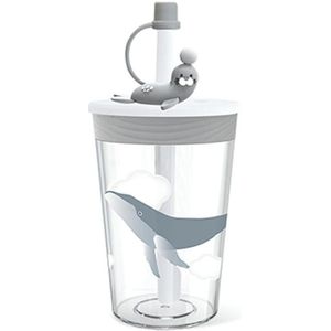 Children Cartoon Marine Animal Straw Drinking Cup Safe And Environmentally Friendly Plastic Drinking Cup(Light Grey)