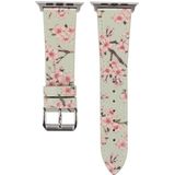 Fashion Plum Blossom Pattern Genuine Leather Wrist Watch Band for Apple Watch Series 3 & 2 & 1 38mm(Light Green)