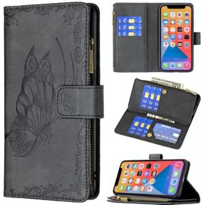 Flying Butterfly Embossing Pattern Zipper Horizontal Flip Leather Case with Holder & Card Slots & Wallet For iPhone 13(Black)