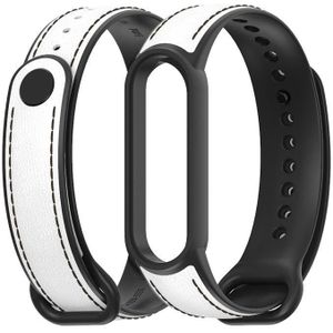 For Xiaomi Mi Band 5 / 6 MIJOBS TPU + Leather Replacement Strap Watchband(White+Black)