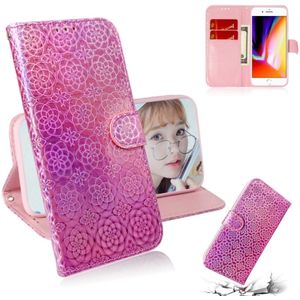 For iPhone 7 Plus / 8 Plus Solid Color Colorful Magnetic Buckle Horizontal Flip PU Leather Case with Holder & Card Slots & Wallet & Lanyard(Pink)