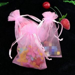 100 PCS Organza Gift Bags Jewelry Packaging Bag Wedding Party Decoration  Size: 7x9cm(D9 Pink)