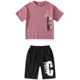 Two-piece Summer Childrens Loose Short-sleeved Casual Pants (Color:Purple Size:120)