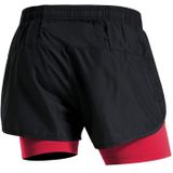 Men Fake Two-piece Sports Stretch Shorts (Color:Black Red Size:XL)