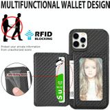 Carbon Fiber Magnetic Card Bag TPU+PU Shockproof Back Cover Case with Holder & Card Slot & Photo Frame For iPhone 12 Pro Max(Black)