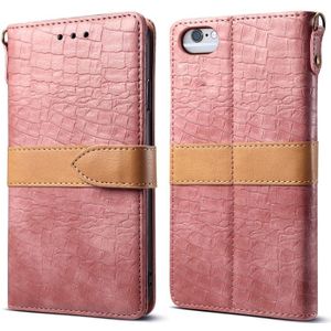 Splicing Color Crocodile Texture PU Horizontal Flip Leather Case for iPhone 6 / 6s  with Wallet & Holder & Card Slots & Lanyard (Pink)