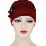 2 PCS Flowers Decoration Linen Hexagon Turban Hat Wrap Cap(Watermelon Red)