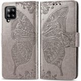 For Galaxy A42 5G Butterfly Love Flower Embossed Horizontal Flip Leather Case with Bracket / Card Slot / Wallet / Lanyard(Gray)
