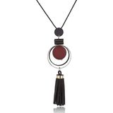 Women Tasseled Necklace Sweater Chain(Red)