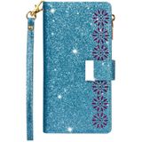 For Samsung Galaxy S8 Multi-card Slots Starry Sky Laser Carving Glitter Zipper Horizontal Flip Leather Case with Holder & Wallet & Lanyard(Sky Blue)