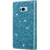 For Samsung Galaxy S8 Multi-card Slots Starry Sky Laser Carving Glitter Zipper Horizontal Flip Leather Case with Holder & Wallet & Lanyard(Sky Blue)