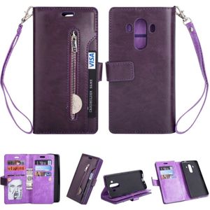 For Huawei Mate 10 Pro Multifunctional Zipper Horizontal Flip Leather Case with Holder & Wallet & 9 Card Slots & Lanyard(Purple)