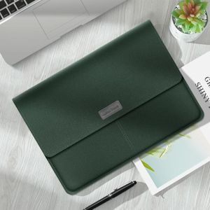 Litchi Pattern PU Leather Waterproof Ultra-thin Protection Liner Bag Briefcase Laptop Carrying Bag for 13-14 inch Laptops(Dark green)