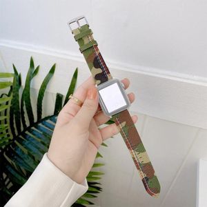 Three Lines Canvas Replacement Strap Watchband For Apple Watch Series 6 & SE & 5 & 4 44mm / 3 & 2 & 1 42mm(Camouflage Green)