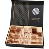 24 in 1 Stainless Steel Tableware Western Steak Cutlery Gift Set  Color: Rose Gold