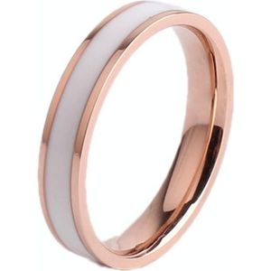 4 PCS Simple Black White Epoxy Couple Ring Women Titanium Steel Ring Jewelry  Size: US Size 4(White Glue Rose Gold)
