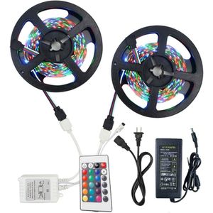 YWXLight 10M(2x5M) 2835 RGB LED Strip Lights No-Waterproof 24 key IR Remote Controller + 5A Power Adapter AC 100-240V