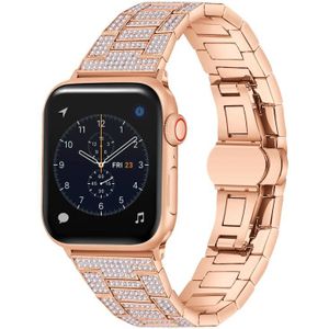 Diamant metalen horlogeband voor Apple Watch Series 7 41 mm / 6 & SE & 5 & 4 40 mm / 3 & 2 & 1 38 mm (rosé goud)