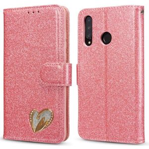 Voor Huawei P30 Lite Glitter Poeder Liefde Lederen Telefoon Case (Rose Red)