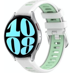 Voor Samsung Galaxy Watch 6 44 mm 20 mm sport tweekleurige stalen gesp siliconen horlogeband (wit + groenblauw)