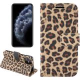 For iPhone 12 Leopard Print Pattern Horizontal Flip Leather Case with Card Slot and Holder(Brown)