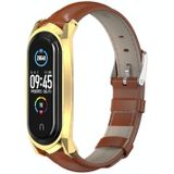 For Xiaomi Mi Band 6 / 5 / 4 / 3 Mijobs GT First Layer Cowhide Replacement Watchband(Oil Brown+Gold)