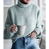 Fashion Thick Thread Turtleneck Knit Sweater (Color:Blue Size:M)