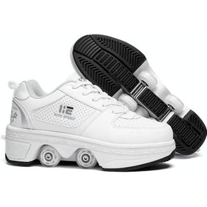Twee-doel skate schoenen vervorming schoenen dubbele rij runen rolschaatsen schoenen  maat: 33 (low-top zonder licht (wit))