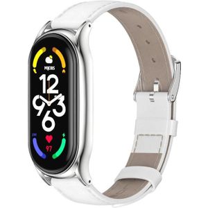 Voor Xiaomi Mi Band 7/7 NFC Mijobs plus echte lederen horlogeband (wit zilver)