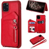 Voor iPhone 11 Pro Max Dual Buckles Zipper Shockproof Back Cover Protective Case met Houder & Card Slots & Wallet & Lanyard & Photos Frames(Red)