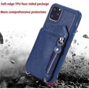 Voor iPhone 11 Pro Max Dual Buckles Zipper Shockproof Back Cover Protective Case met Houder & Card Slots & Wallet & Lanyard & Photos Frames(Red)