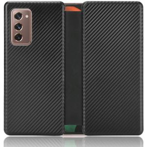 For Samsung Galaxy Z Fold2 5G Carbon Fiber Texture Magnetic Horizontal Flip TPU + PC + PU Leather Case with Card Slot(Black)