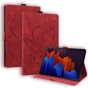 For Samsung Tab S7+ T970 T976B Love Butterfly Pattern Horizontal Flip Leather Case with Holder(Red)