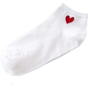 10 Pairs Cute Socks Women Red Heart Pattern Soft Breathable Cotton Socks Ankle-High Casual Comfy Socks(white body red heart)