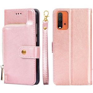 Zipper Bag PU + TPU Horizontal Flip Leather Case with Holder & Card Slot & Wallet & Lanyard For Xiaomi Redmi Note 9 4G (CN Version) / Redmi 9 Power / Redmi 9T(Rose Gold)