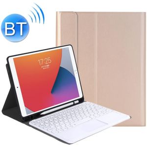 YA098B-A Detachable Lambskin Texture Round Keycap Bluetooth Keyboard Leather Case with Touch Control & Pen Slot & Stand For iPad Air 4 10.9 inch (2020) / Pro 11 inch (2020) & (2018)(Gold)