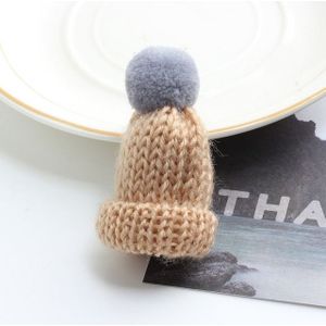 12PCS Cute Mini Knitted Hairball Hat Brooch Sweater Pins Badge(Light coffee)