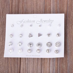 12 Pair Sets Assorted Multiple Stud Earings Jewelry Set With Card For Women And Girls(Silver)