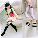 High Knee Socks Stripes Cotton Sports School Skate Long Socks for Kids(White+Black Strip)