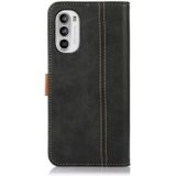 For Motorola Moto G52 4G Stitching Thread Calf Texture Leather Phone Case(Black)