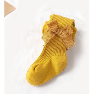 Spring And Autumn Girl Tights Bow Baby Knit Pantyhose Size: S 0-1 Years Old(Turmeric)