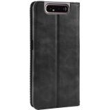 Magnetic Buckle Retro Crazy Horse Texture Horizontal Flip Leather Case for Galaxy A80 / A90  with Holder & Card Slots & Photo Frame(Black)