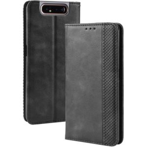 Magnetic Buckle Retro Crazy Horse Texture Horizontal Flip Leather Case for Galaxy A80 / A90  with Holder & Card Slots & Photo Frame(Black)