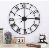 80cm Retro Living Room Iron Round Roman Numeral Mute Decorative Wall Clock (Black)