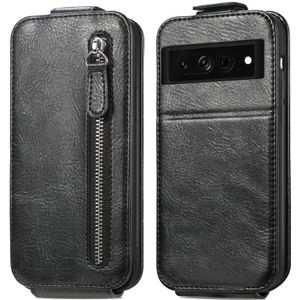 Voor Google Pixel 7 Zipper Wallet Vertical Flip Leather Phone Case (Zwart)
